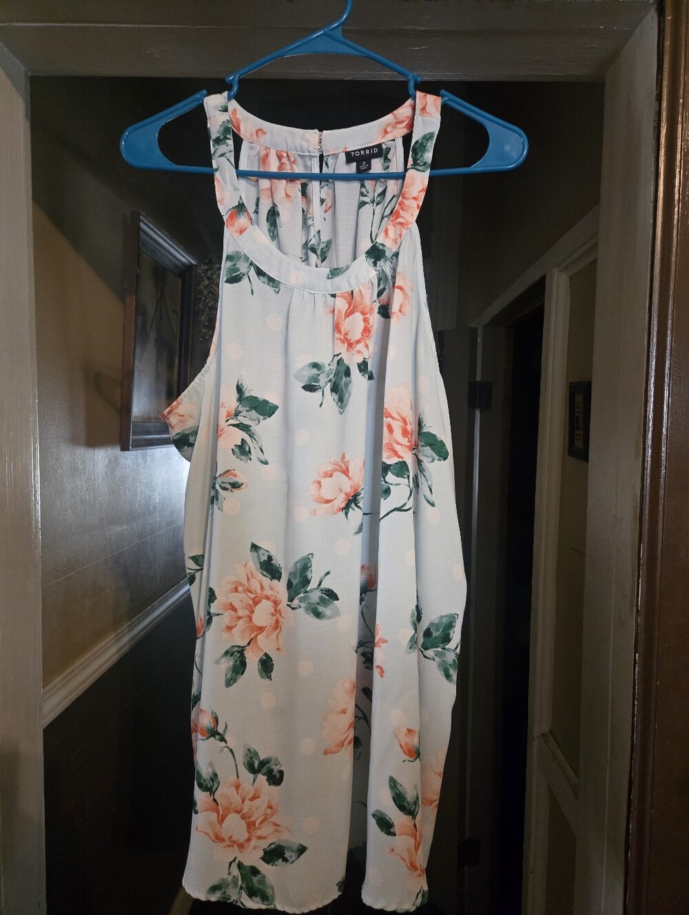torrid Light Green Floral Halter Top with Coral Roses
